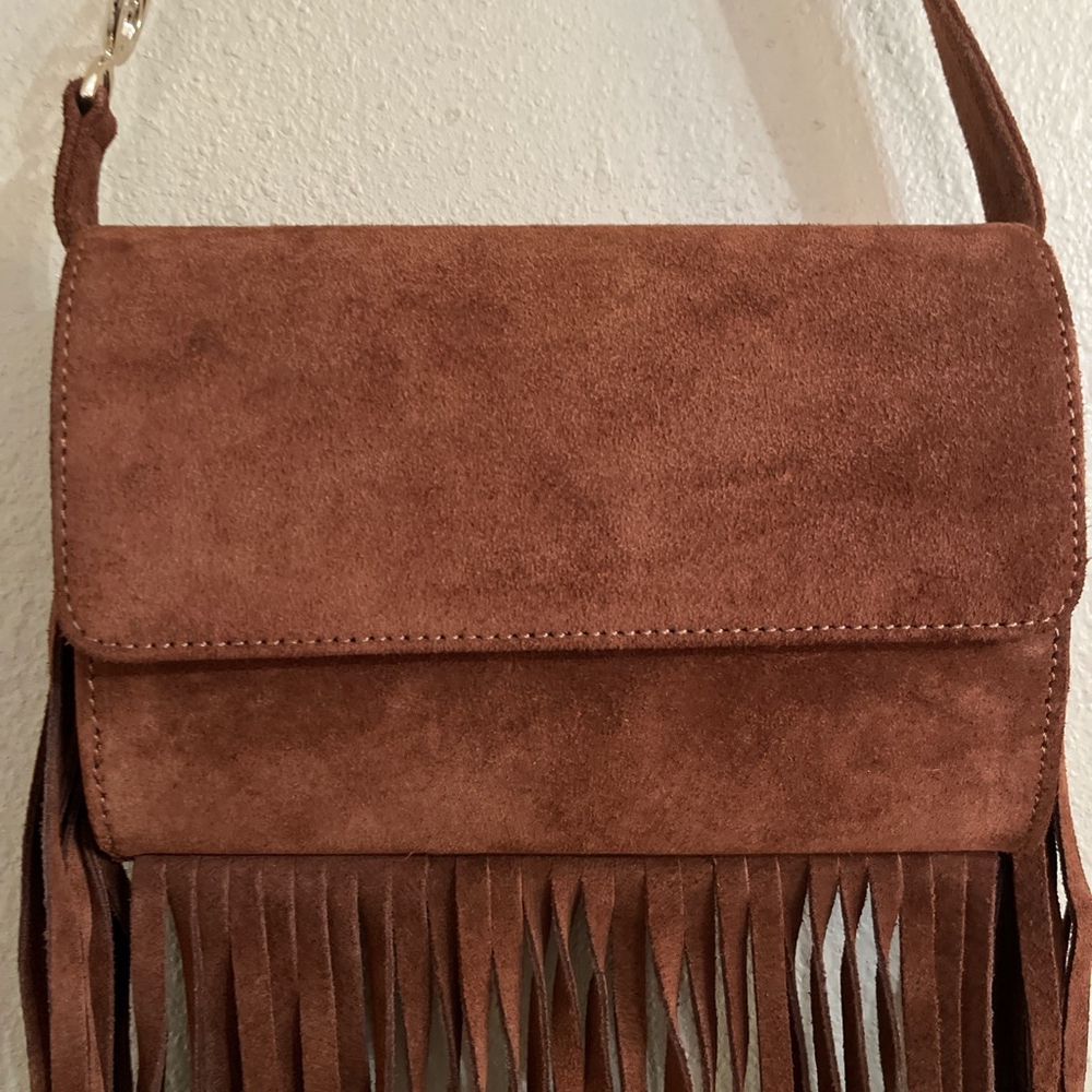 Brother Vellies Brown fringe crossbody bag with chain detail - Picture 6 of 14